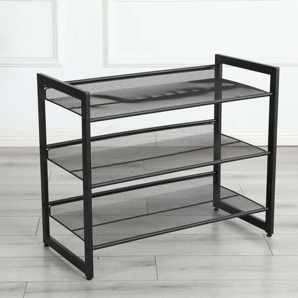 Angle. Loheer - Loheer 3-tier adjustable metal shoe rack freestanding black shoe storage organizer - Black.