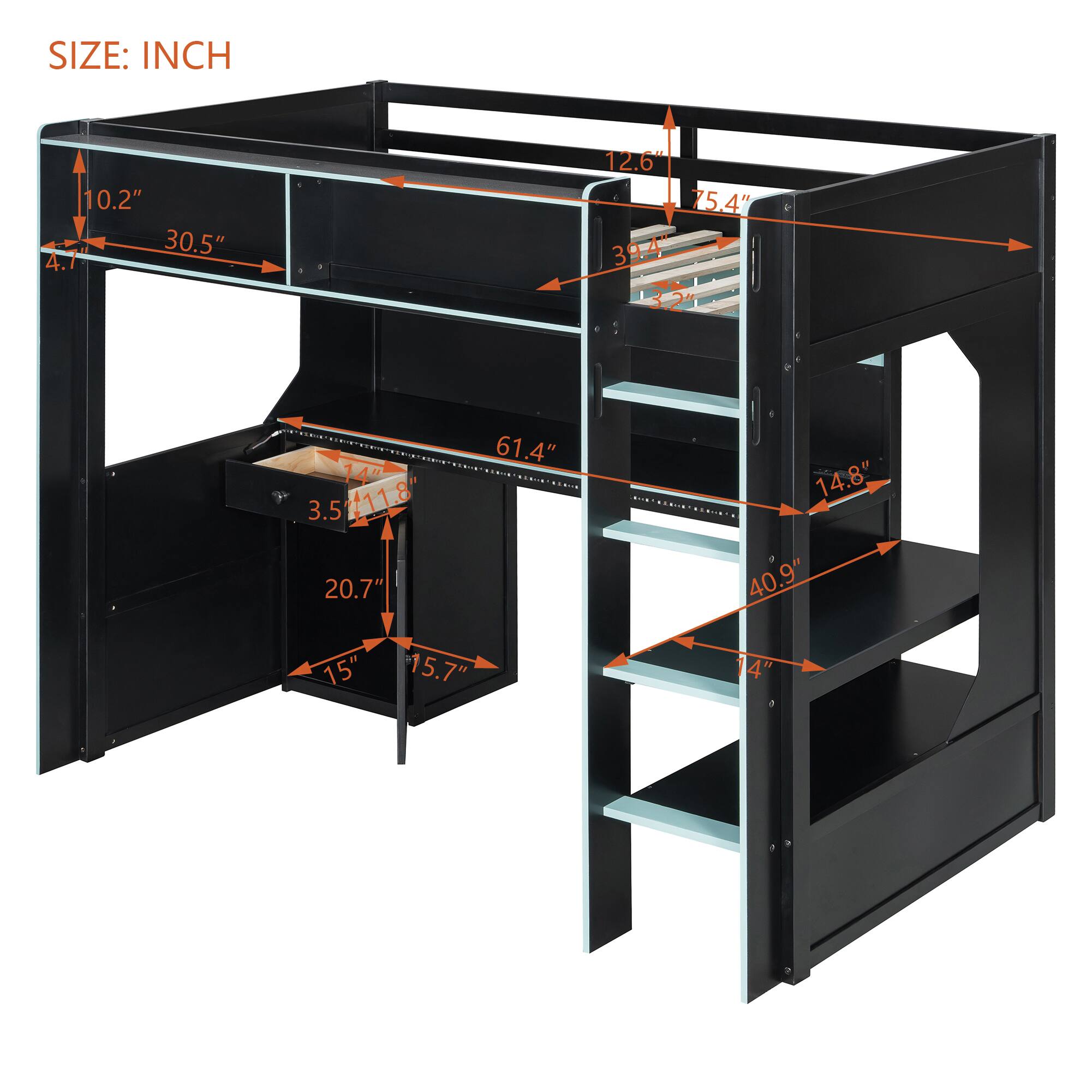 SIZE: INCH  
10.2"  
30.5"  
4.1"  
12.6"  
75.4"  
39.4"  
35m  
14"  
3.5"  
11.8"  
3.5"  
20.7"  
61.4"  
14.8"  
40.9"  
15"  
15.7"  
14"