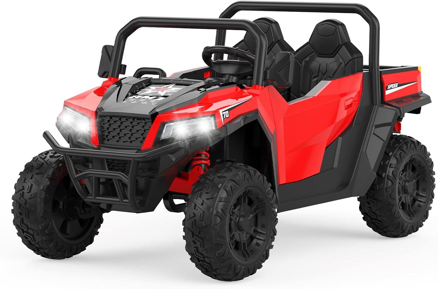 Front. Acekool - 24V 4WD Electric Ride On Dump Truck with Motorized Dump Bed, Remote Control, LED Lights, Music, Two Seater, Red - Red.