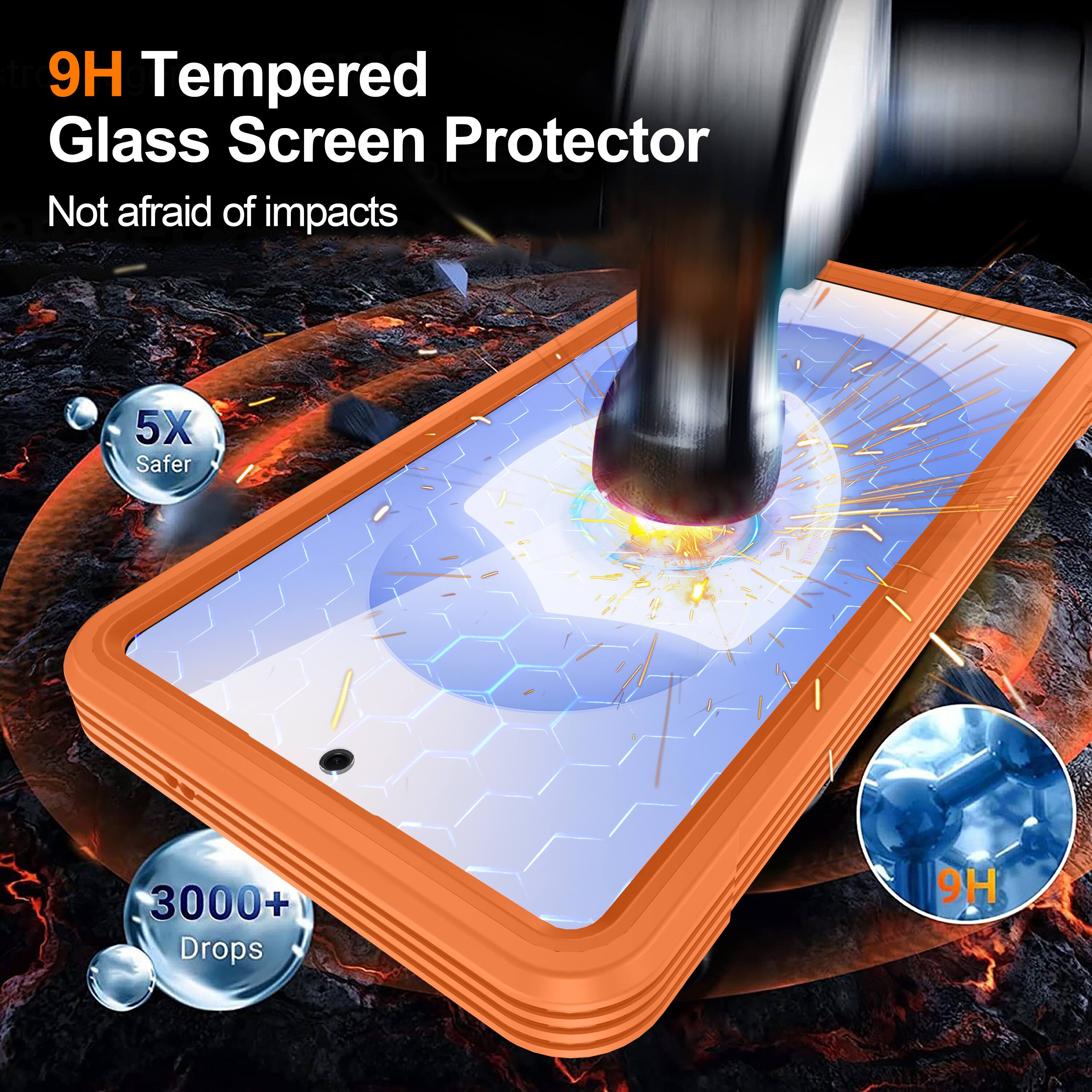 9H Tempered Glass Screen Protector  
Not afraid of impacts  
5X Safer  
3000+ Drops  
9H