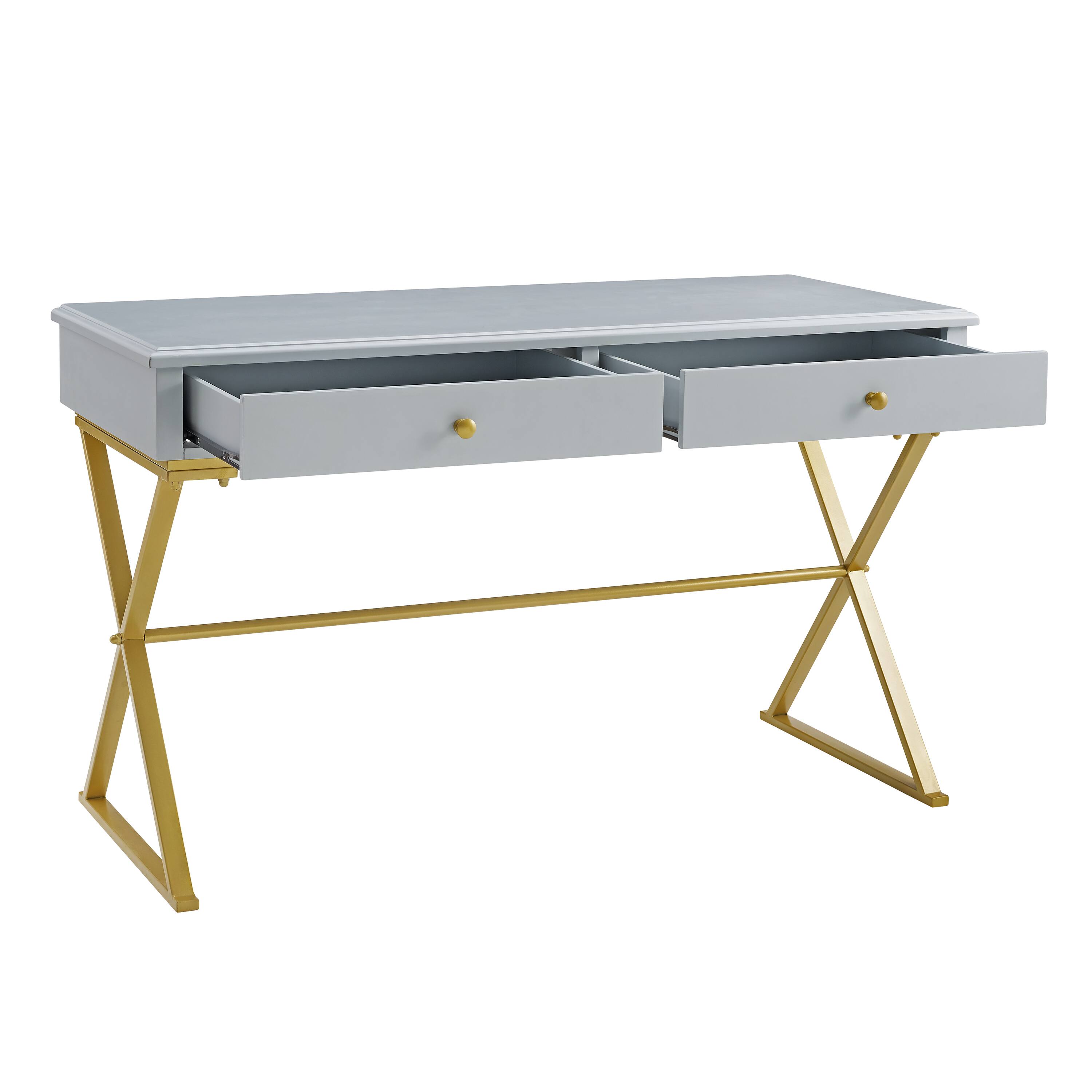 Alt View 11. Linon Home Décor - Edmore Two-Drawer Campaign Desk - Gray & Gold.