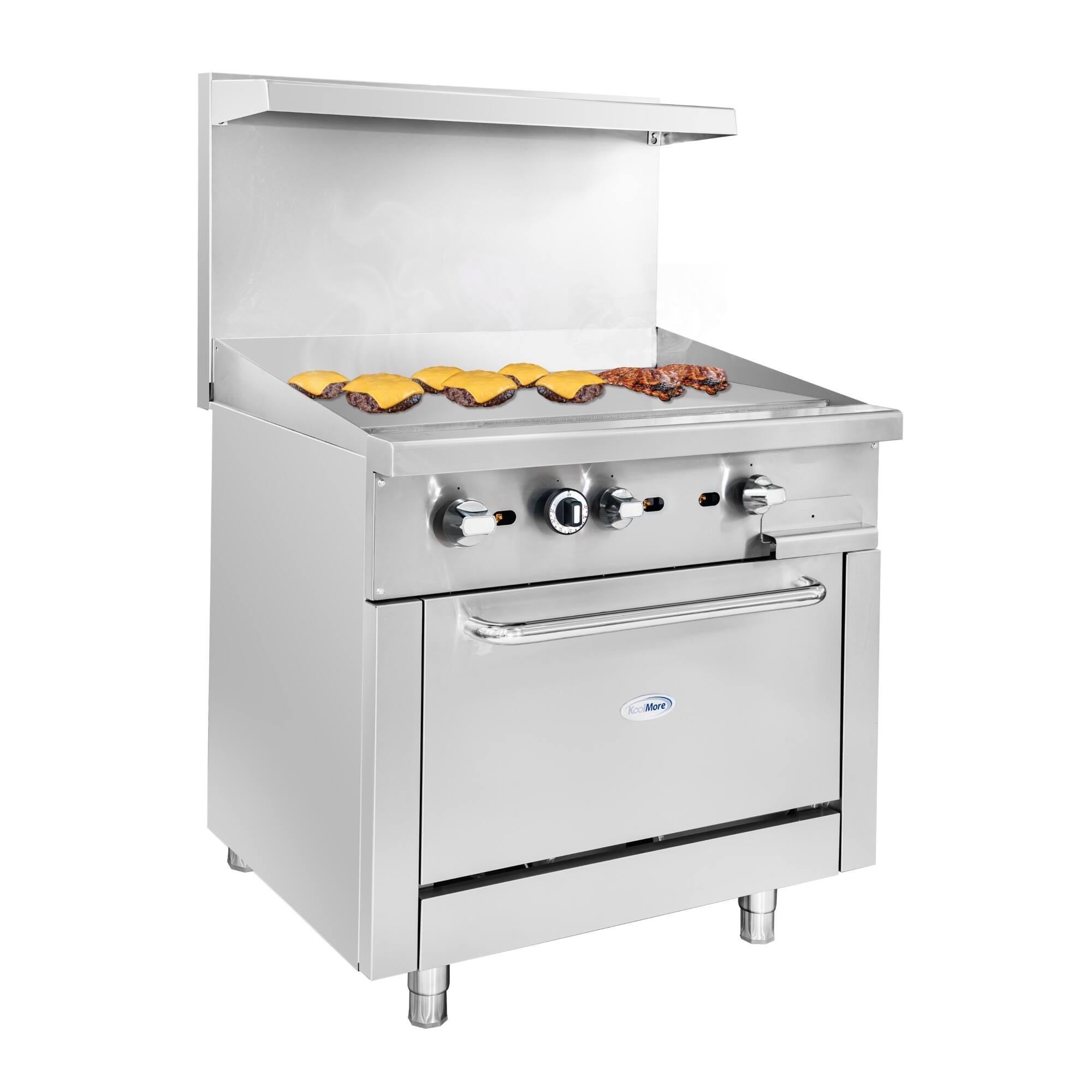 Angle. Koolmore - 36 in. Commercial Oven with Griddle Top, 90000 BTU in Stainless-Steel (KM-CRG36G-NG) - Stainless Steel.