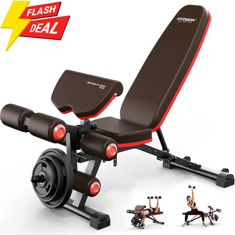 HARISON - Adjustable Weight Bench with Leg Extension & Preacher Pad for Home Gym Training (BB609Brown) - Brown