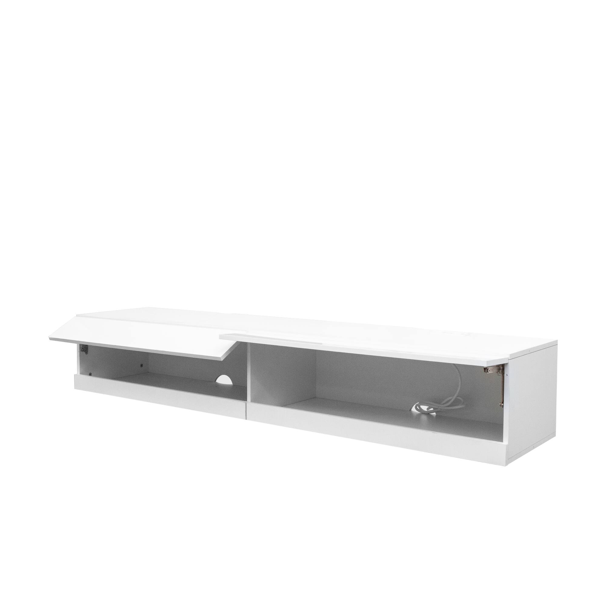 Alt View 8. GOODSILO - Wall Mounted Floating TV Stand with LED Lights and Charging Station - White.