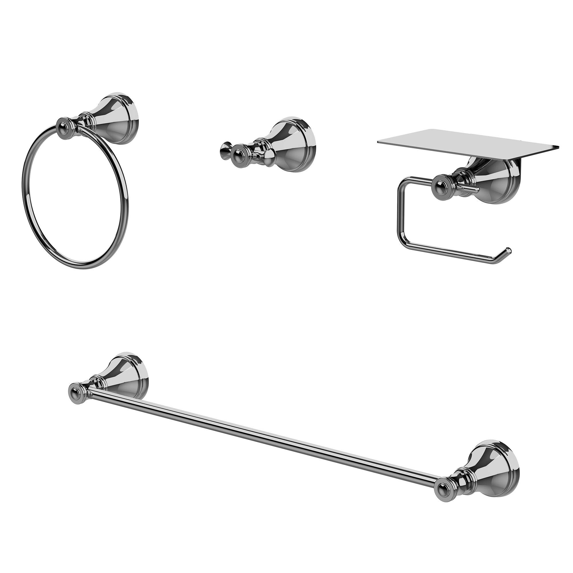 Front. GRANDJOY - 4-Piece Bathroom Hardware Set with Phone Storage Shelf Toilet Paper Holder & 24 Inch Towel Bar - Chrome.