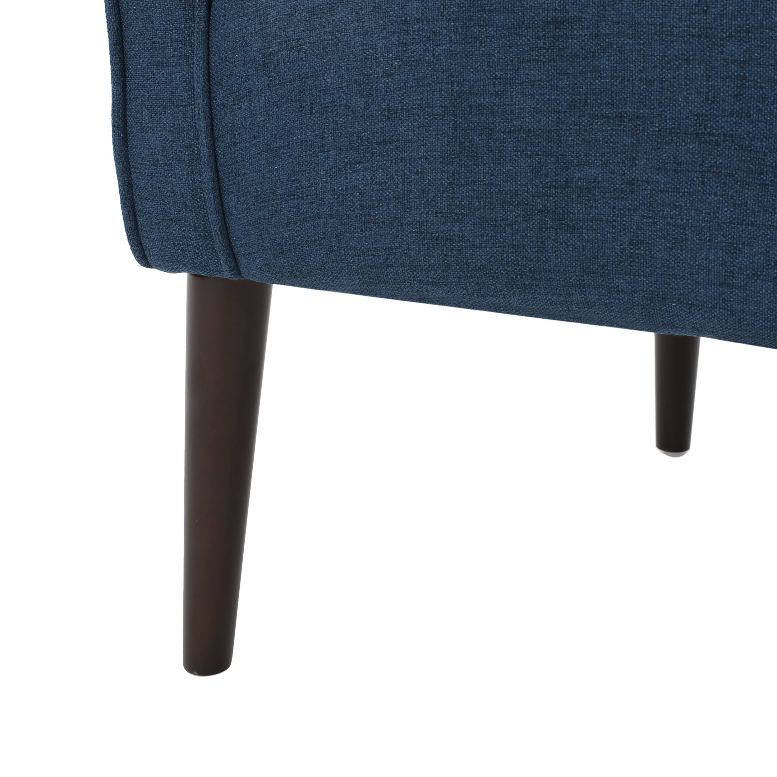 Alt View 9. APRILSOUL - Contemporary Upholstered Club Chair with Button Tufting in Navy Blue Fabric and Birch Wood Legs - Navy.