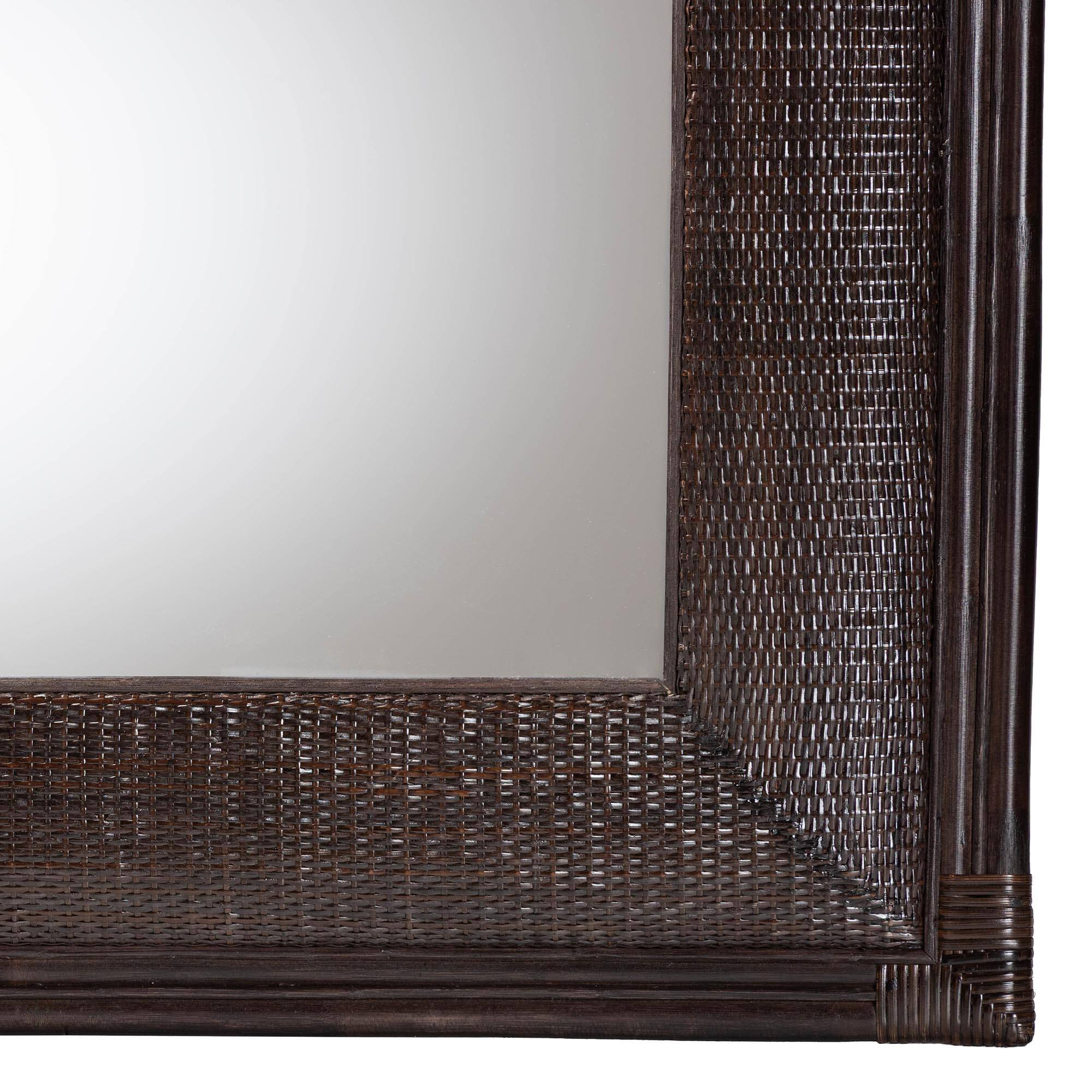 Angle. bali & pari - Candela Natural Rattan Wall Mirror - Handwoven Wicker Accent Piece with Inset Mirrored Glass and Textured Frame - Espresso.