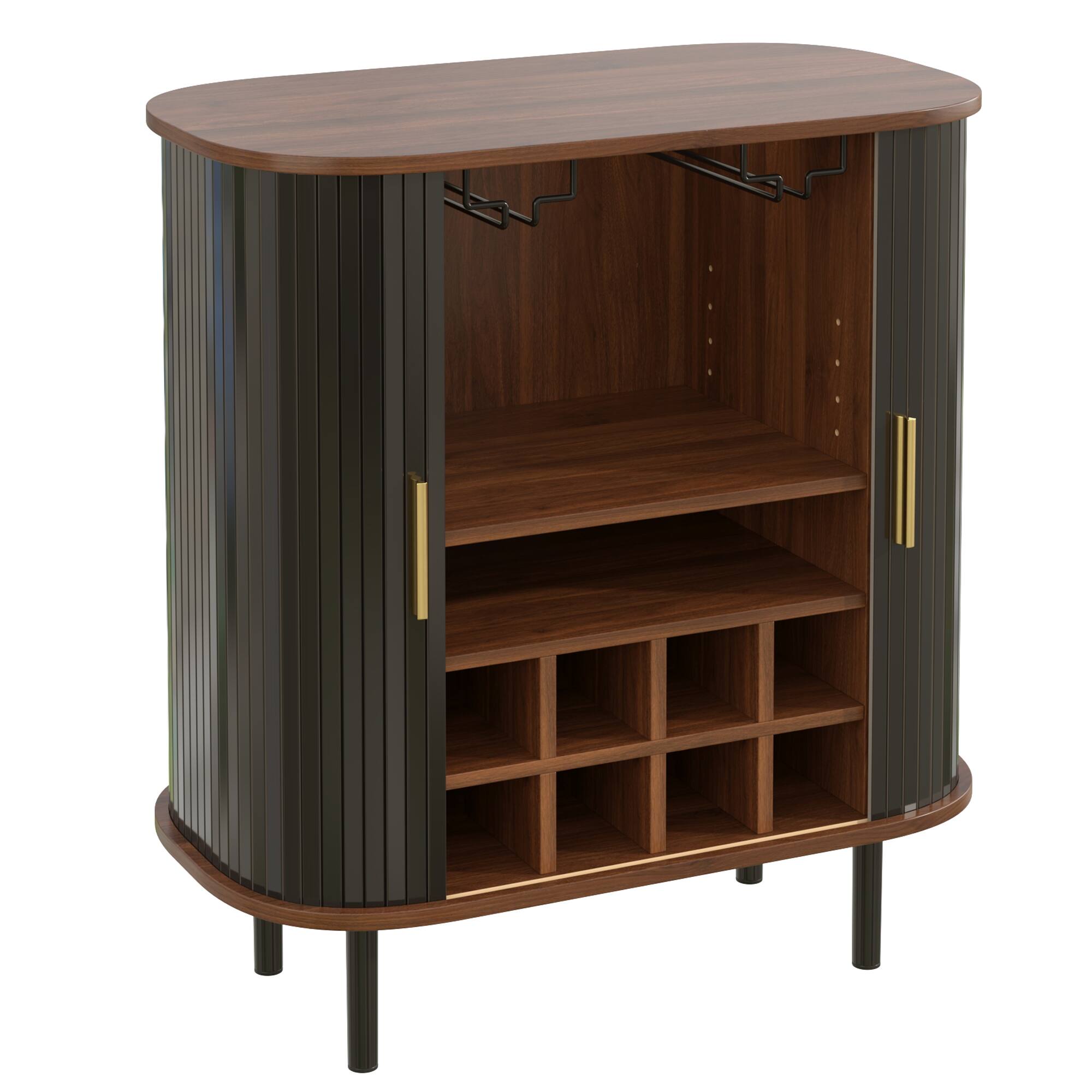 Alt View 6. Forest'nSky - 28" Fluted Wine Bar Cabinet Sideboards with 8-Grid Wine Rack, 5-Level Adjustable Shelves,Black - Black.