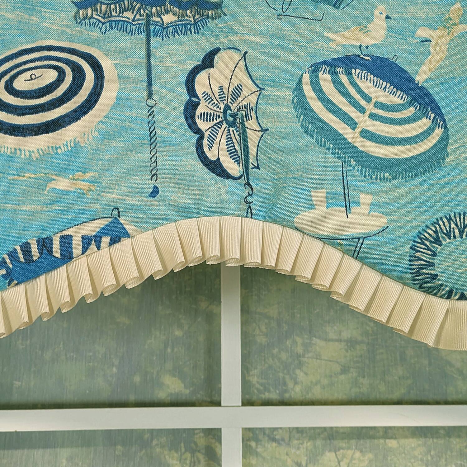 Back. RLF Home - RLF Home 100% Cotton Umbrellas Provance With Ivory Lining Rod Pocket Window Valance 50" x 17" Blue - Blue.