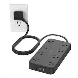 TESSAN - 1080J Protection, 6 Ft Flat Plug,Surge Protector Power Strip with 8 Outlets and 3 USB Ports(1 USB C) - Black