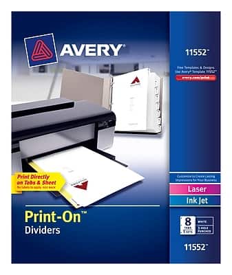 Avery - Print-On Paper Dividers, 8 Tabs, 5 Sets/Pack - White
