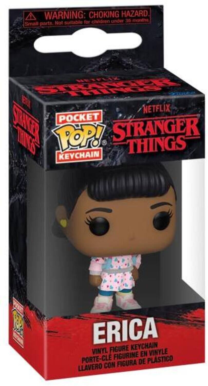 I WARNING: CHOKING HAZARD for children under 36 months. Small parts. Not suitable for children under 36 months. NETFLIX STRANGER THINGS POCKET POP! STRANGER THINGS KEYCHAIN ERICA FIGURE KEYCHAIN VINYL EN VINYLE PORTE-CLE FIGURINE LLAVERO CON