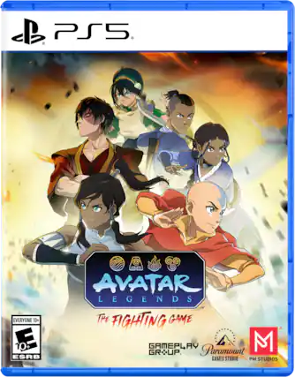 PS5. EVERYONE 10+ E 10+ ESRB AVATAR LEGENDS TM THE FIGHTING GAME GAMEPLAY GROUP GAMES STUDIO PARAMOUNT PM STUDIOS - E10+ (Everyone 10+)