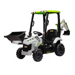 GARVEE - 12V Kids Electric Vehicle, 4 in 1 Ride on Excavator & Bulldozer with Remote Control - Green and White