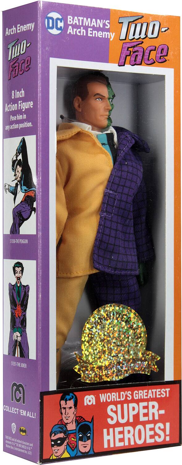 DC BATMAN'S Arch Enemy Two-Face  
8 Inch Action Figure  
Pose him in any action position.  

5T350-THE PENGUIN  
5T351-THE JOKER  

COLLECT 'EM ALL!  
WORLD'S GREATEST SUPER-HEROES!