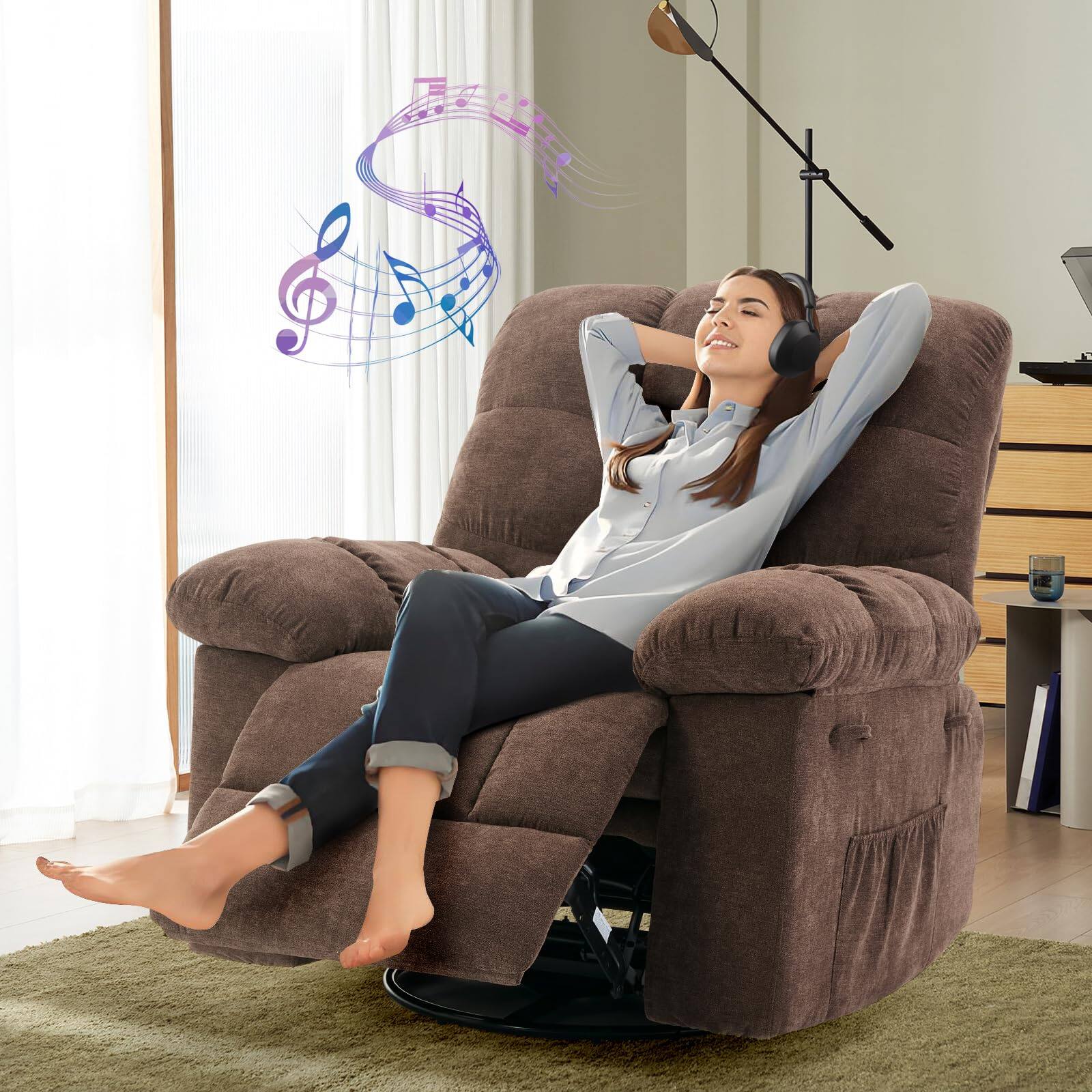 Alt View 8. Babevy - 35.4" Wide Manual Recliner Chair, Chenille Upholstery Swivel Nursery Recliner Chair - Brown.