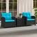 Alt View 5. Costway - 3 PCS Patio Furniture Set with Tempered Glass Coffee Table Washable Cushions - Turquoise,Black.