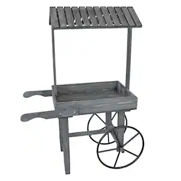 Sunnydaze - Rustic, Vintage Flower Cart Display Stand with Wheels - Gray