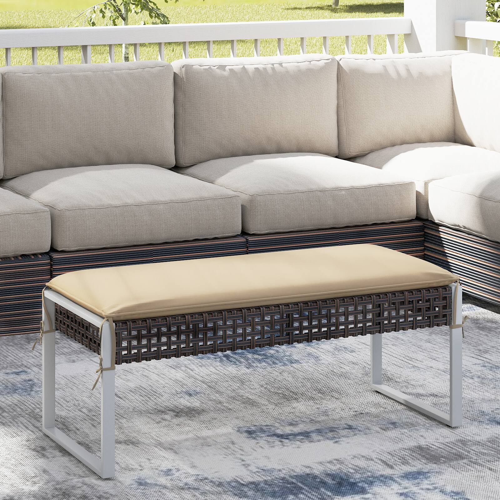 Alt View 1. Gymax - Gymax 43 Inch Patio Rectangle Ottoman w/ Metal Legs & Seat Cushion - Mix Brown, Beige.