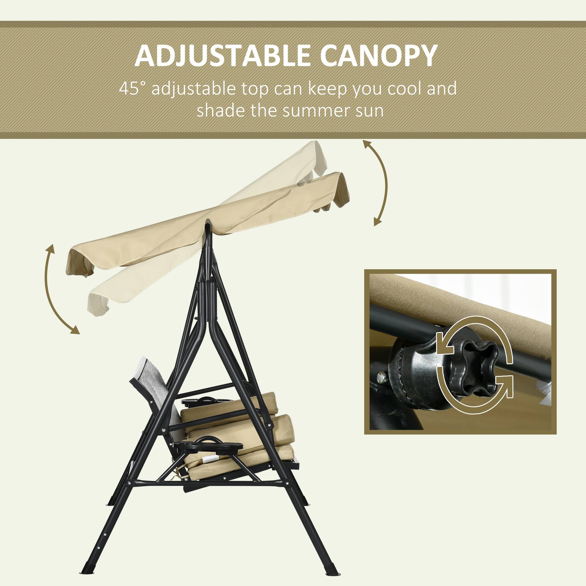 ADJUSTABLE CANOPY 45° adjustable top can keep you cool and shade the summer sun