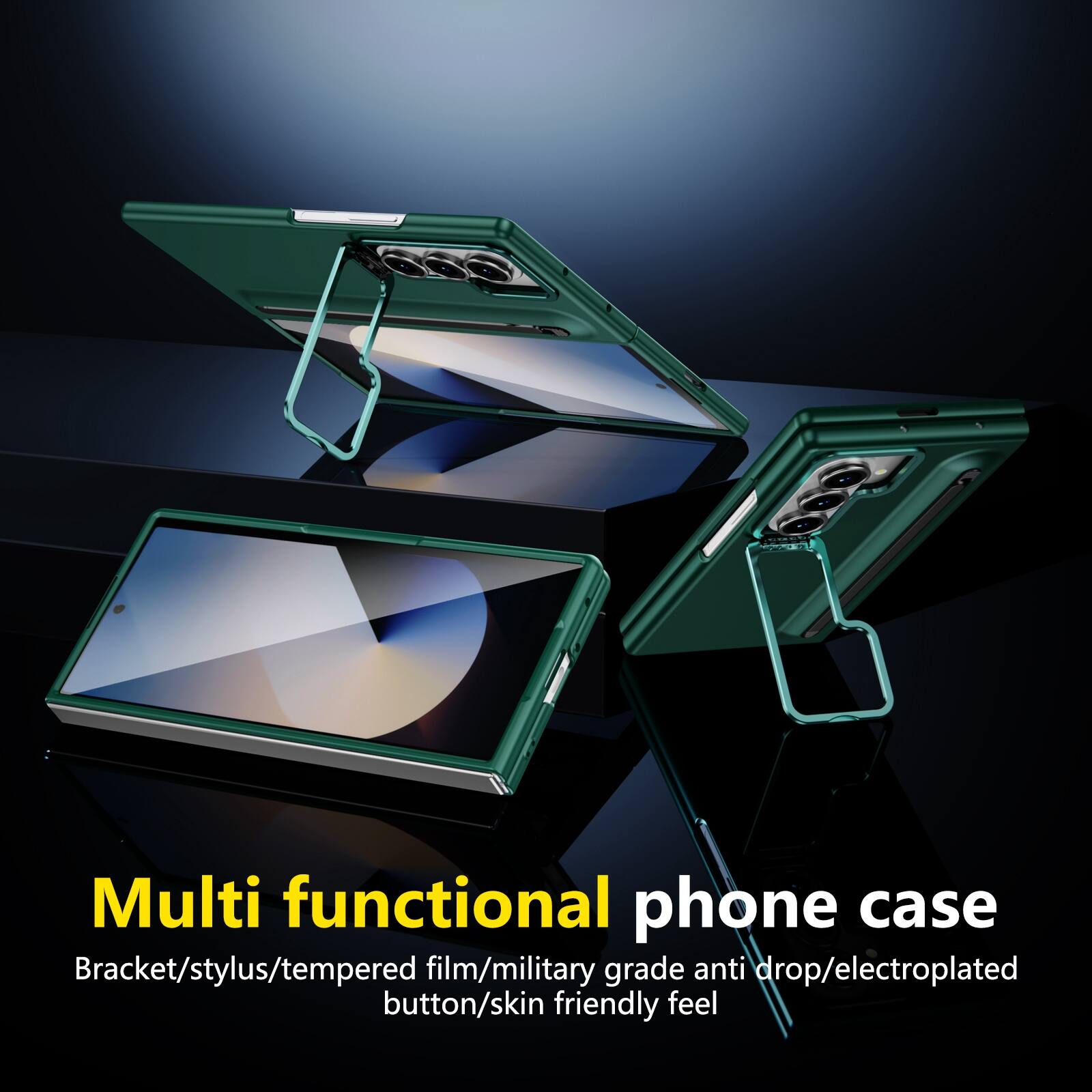 Multi functional phone case  
Bracket/stylus/tempered film/military grade anti drop/electroplated button/skin friendly feel