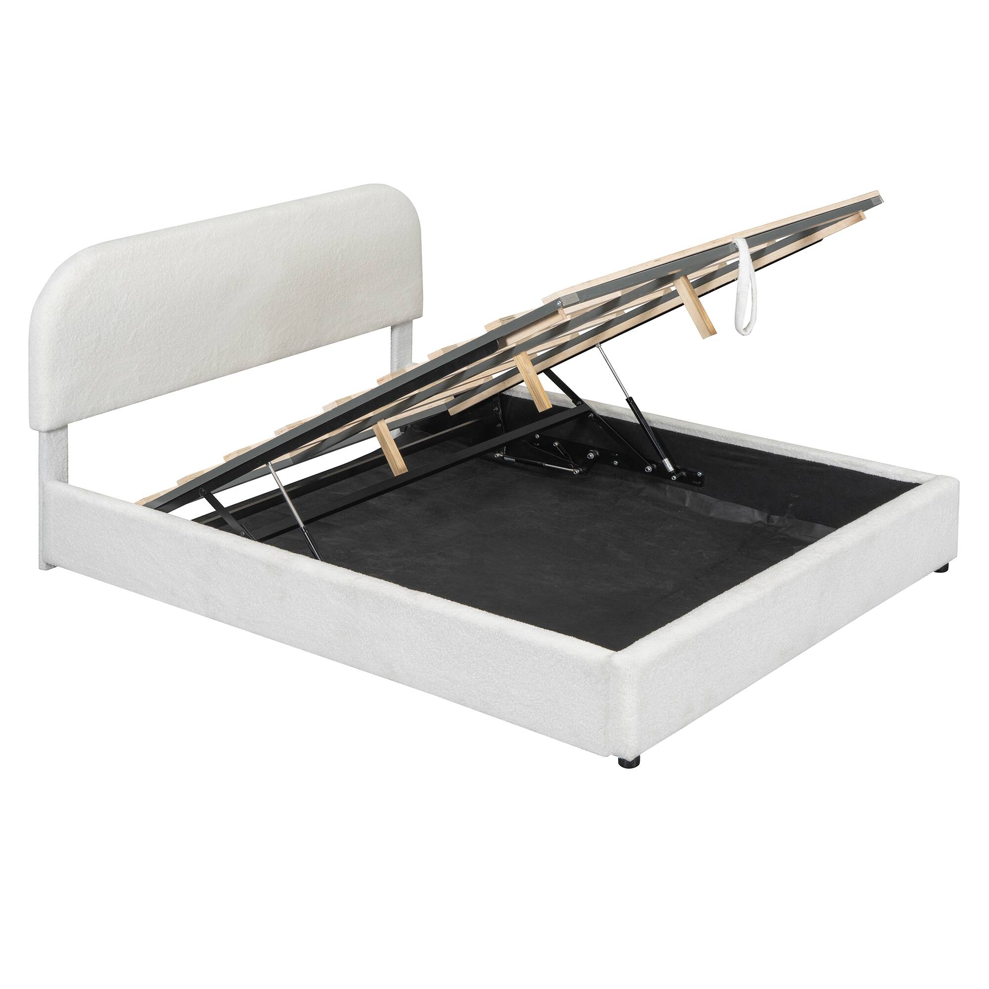Alt View 6. Tiramisubest - Teddy Fleece Queen  Size Upholstered Platform Bed with Hydraulic Storage System, White - White.