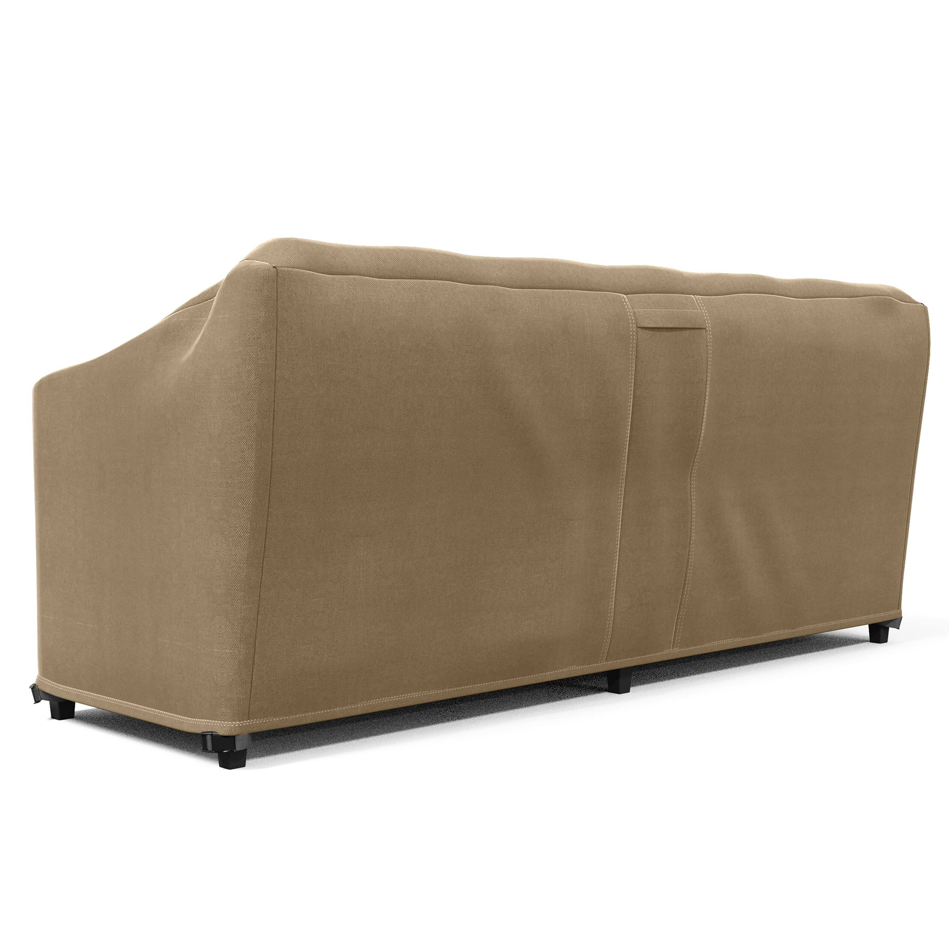 Angle. KHOMO GEAR - Heavy-Duty Patio Sofa Cover, Waterproof Outdoor Furniture Protector, Fade & Weather Resistant – 32.5" H x 58" W x 31" - Brown.