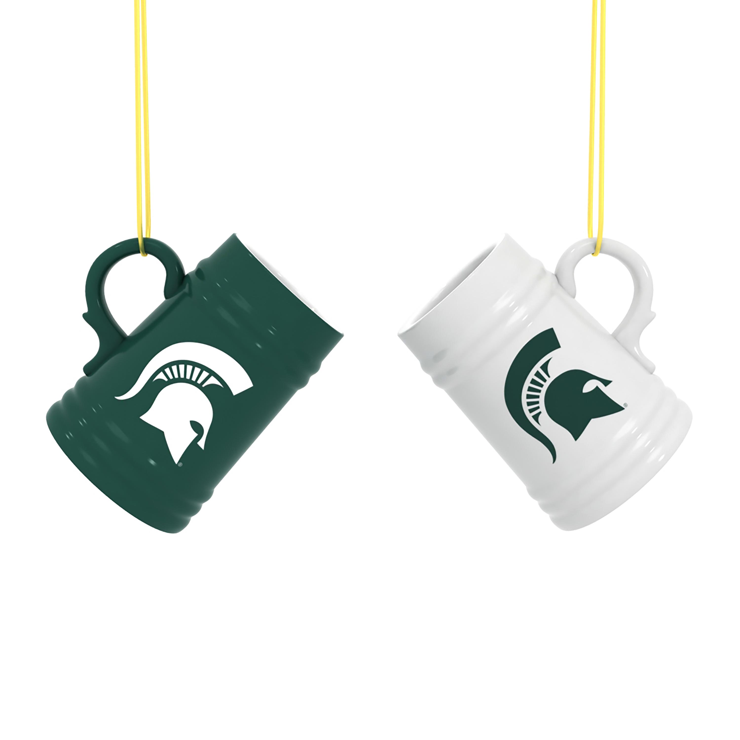 Front. Evergreen Enterprises - Michigan State Spartans Two-Pack 3" Mini Stein Ornament Set - Multicolor.
