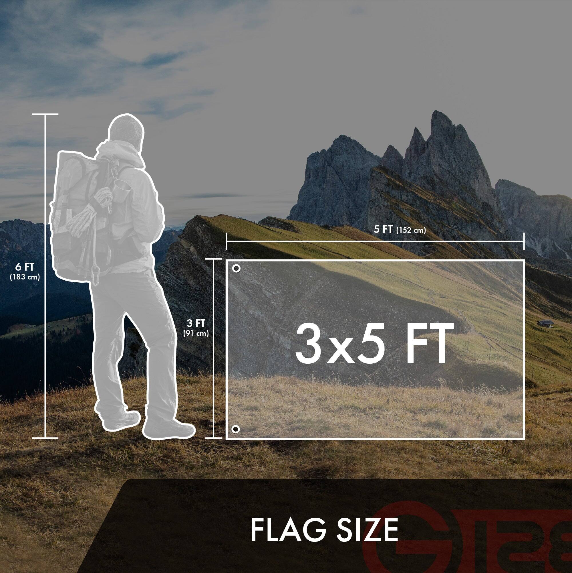5 FT (152 cm)  
6 FT (183 cm)  
3 FT (91 cm)  
3x5 FT FLAG SIZE