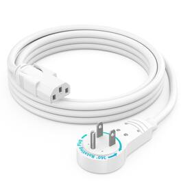 Maximm - Monitor Computer Power Cord 6 Ft Flat Plug 360° Rotating PC Cable 3 Prong, 16 AWG NEMA 5-15P to IEC13 - UL Certified - White