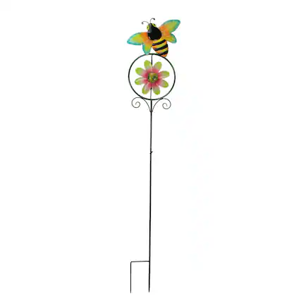 Front. Direct International - 55 Inch Bumble Bee Flower Kinetic Wind Spinner Garden Stake Yard Decor Pinwheel - Multicolored.