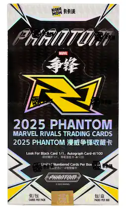 KAKA MOM
PHANTOM
2025 PHANTOM MARVEL
2025 PHANTOM MARVEL RIVALS TRADING CARDS
Look For Black Card 1/1, Autograph Card-#/100
Limited Numbered Cards Per Box 2-4
PHANTOM 2025 MARVEL
CARDS PER PACK
10 / PACKS PER BOX