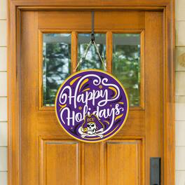 Evergreen Enterprises - ECU Pirates 18" Happy Holidays Wooden Round Door Sign - Multicolor