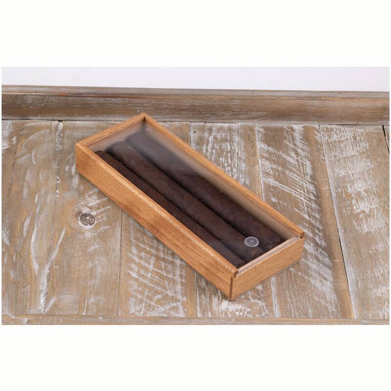 Alt View 1. Prestige - 3 Cigar Promotional Box with Slide Top - Clear Finish.