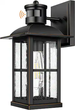Nordic Hygge - Motion Sensor Outdoor Light - Advanced Dusk to Dawn Exterior Lantern Fixtures Wall Sconce - Black with Gold Trim