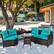 Alt View 1. Costway - 4PCS Outdoor Patio Rattan Furniture Set Cushioned Sofa Table - Dark Brown/Turquoise.