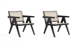 Manhattan Comfort - Hamlet Industry Chic Cane Back Wood Accent Armchair - Set of 2 - Black and Natural