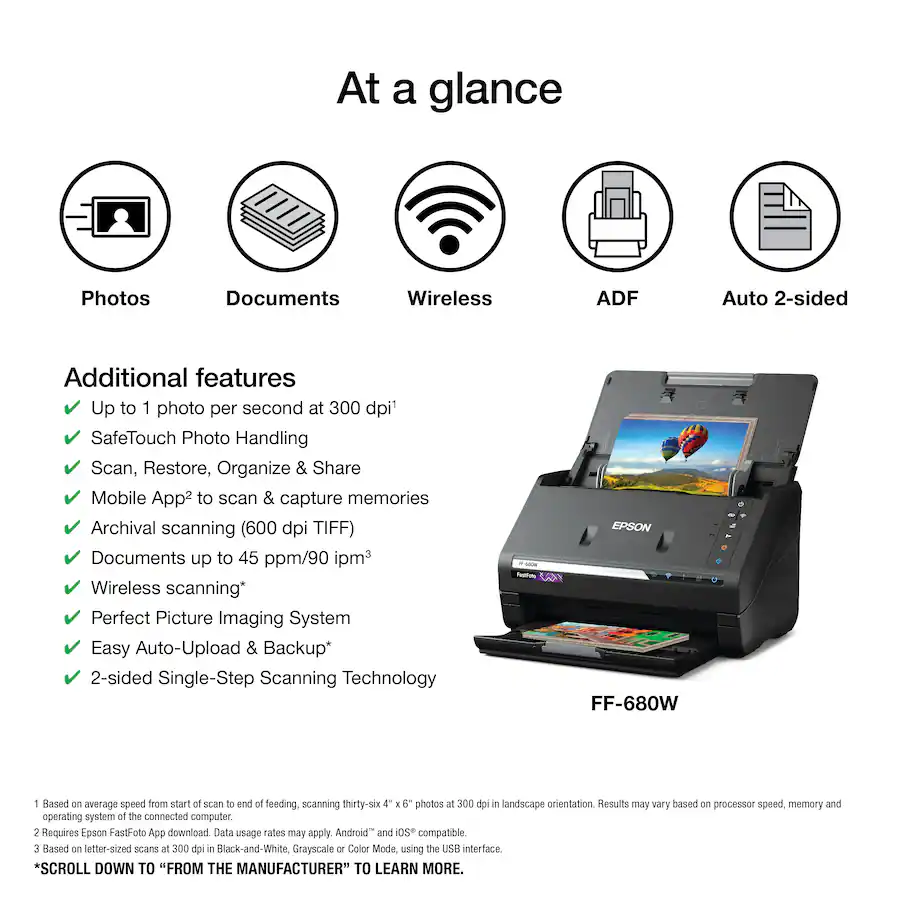 Epson FastFoto FF 680W Wireless High speed Photo Scanning System Black ...
