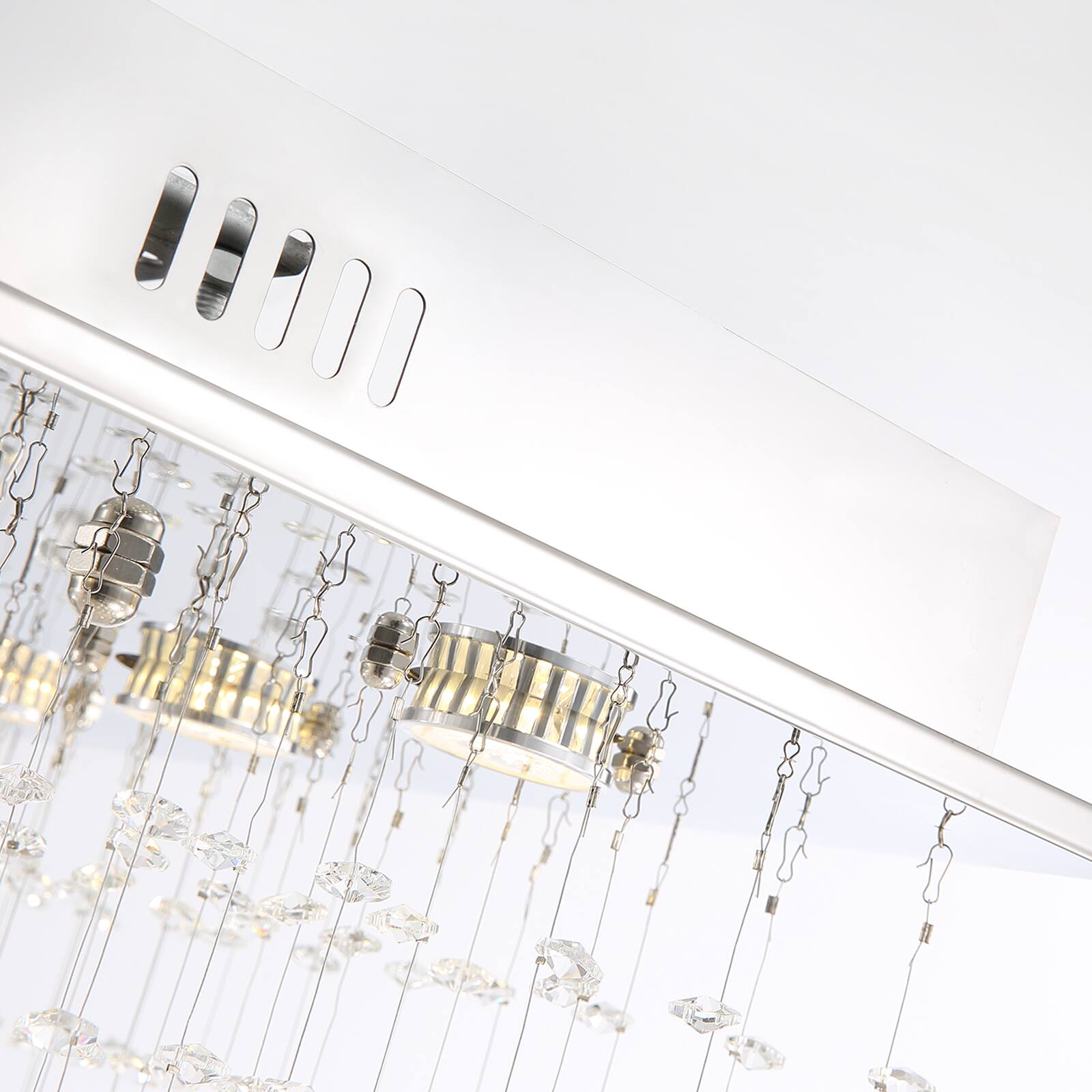 Alt View 4. Siljoy - 35.4" Luxury Rectangular K9 Crystal Flush Mount Light, Modern Waterfall Chandelier for Living Room Dining Foyer - Chrome.