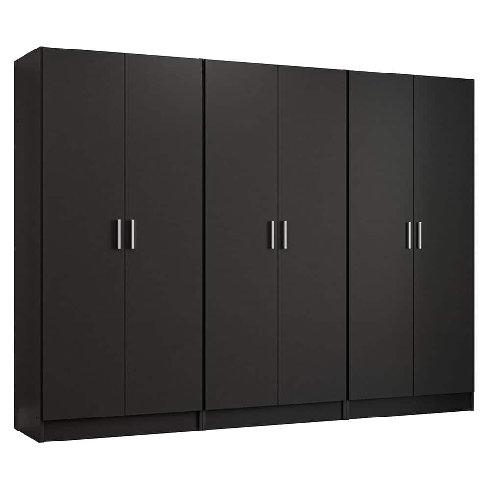Front. Madesa - Madesa 6 Doors Wardrobe with Ample Shelves and Hanging Space 94"L - Black - Black.