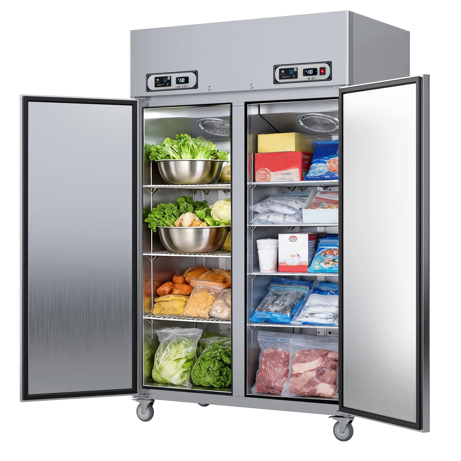 Alt View 6. Veecool - VEECOOL 48" W 36 Cu.Ft WiFi Enabled Commercial Refrigerator Freezer Combo with App in Stainless Steel, Dual Temperature - Stainless Steel.
