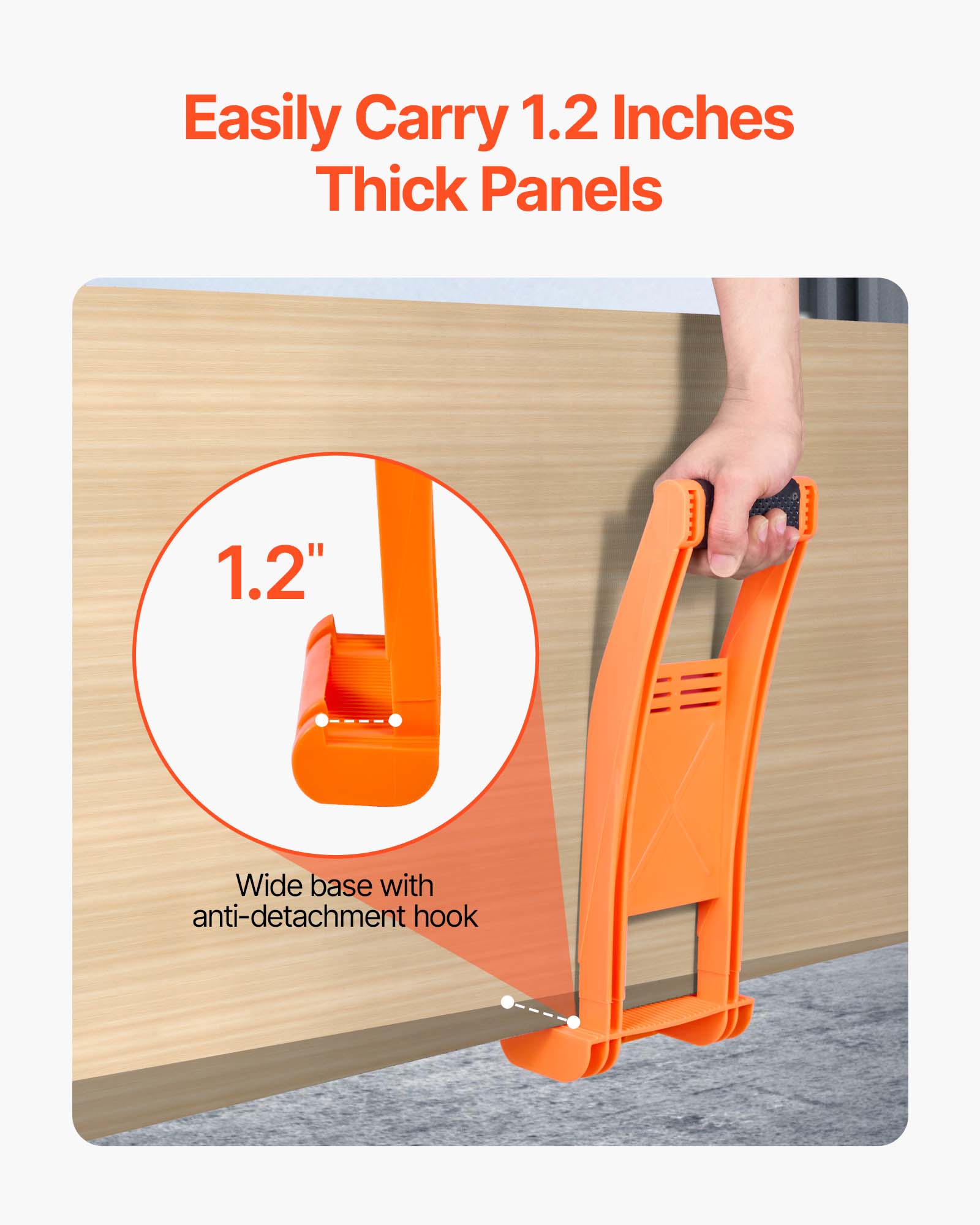 Easily Carry 1.2 Inches Thick Panels

1.2" Wide base with anti-detachment hook