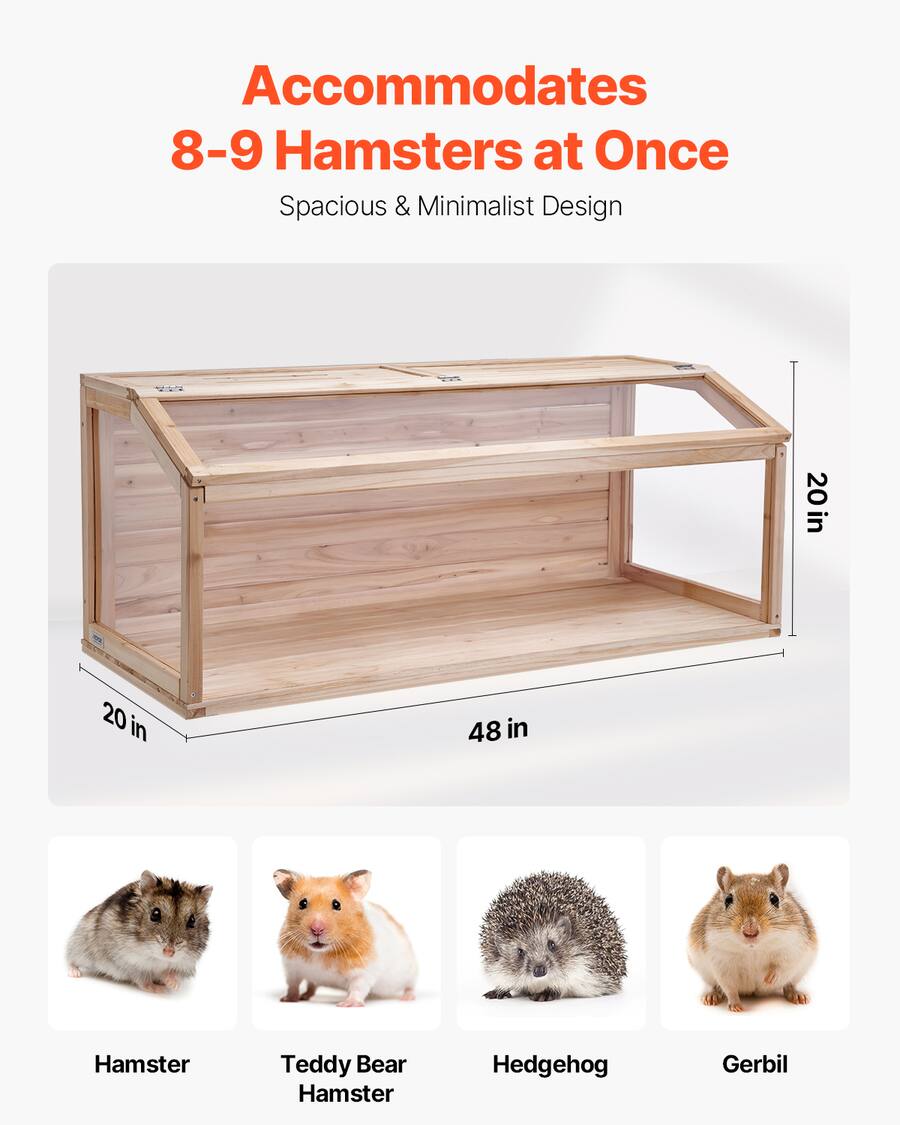 VEVOR Wooden Hamster Cage, 270° Viewing Hamster Habitat, 48 x 20 x 20in ...