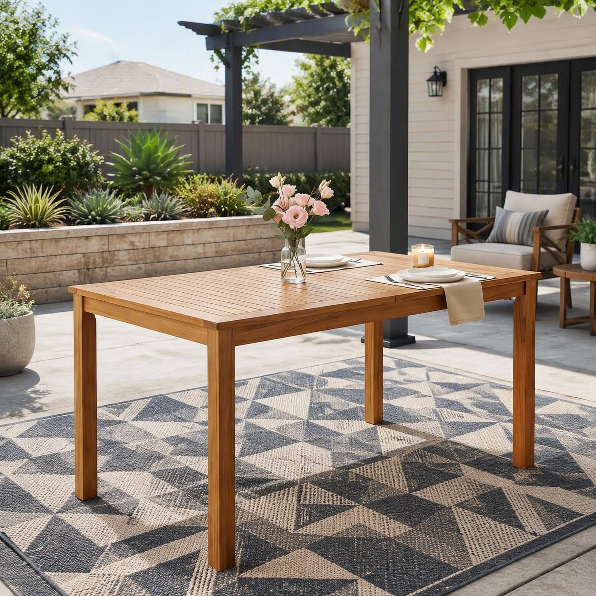 Alt View 1. RYHNUYNE - 67" Outdoor Wooden Rectangular Patio Dining Table, Natural Wood Dining Table for Backyard Poolside Garden - Natural.