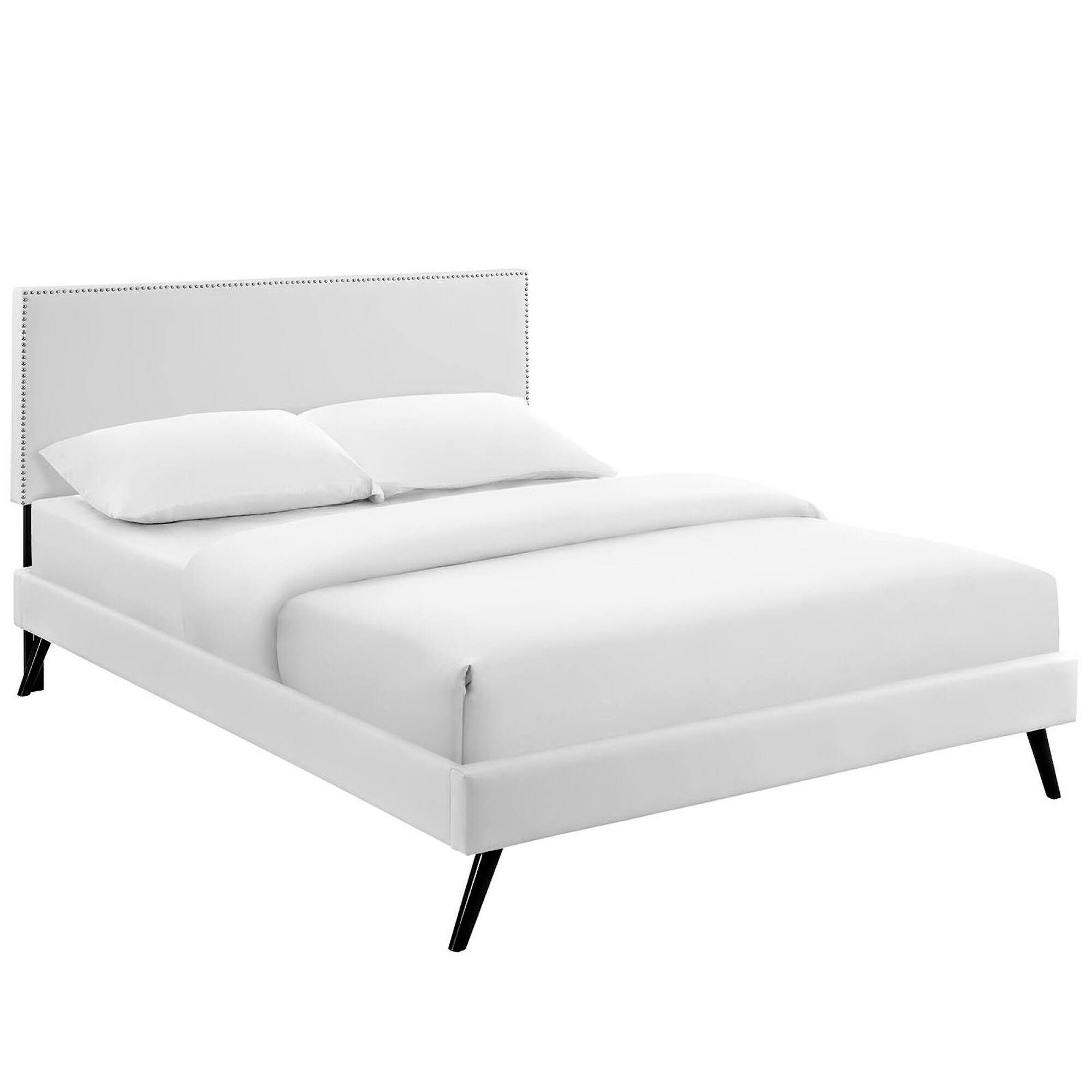 Angle. Modway - Macie Vinyl Platform Bed with Round Splayed Legs - White.