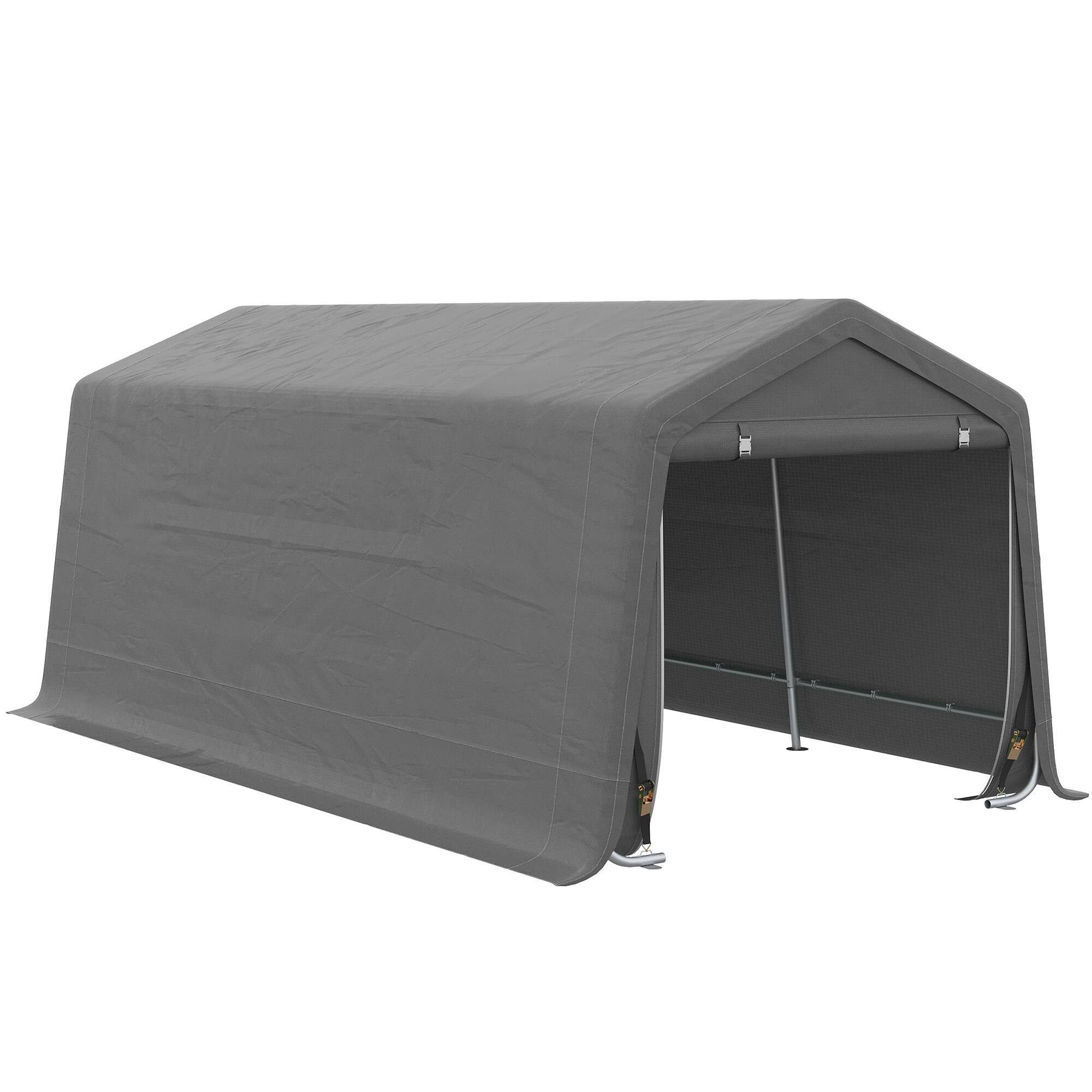 Front. Outsunny - 10' x 20' Carport Portable Garage, Heavy Duty Storage Tent, Patio Storage Shelter w/ Anti-UV PE Cover - Gray.