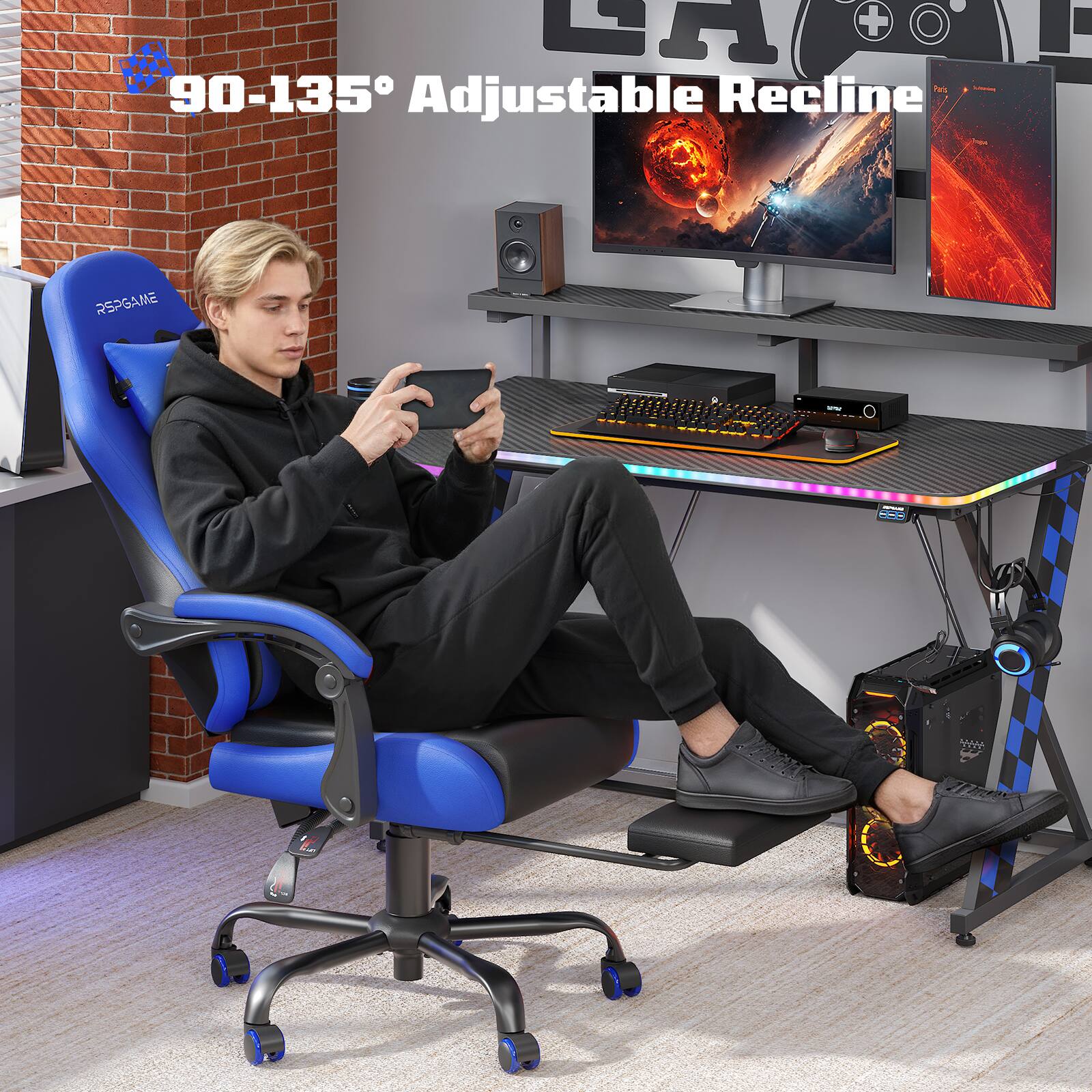 90-135° Adjustable Recline  
Stable Recline