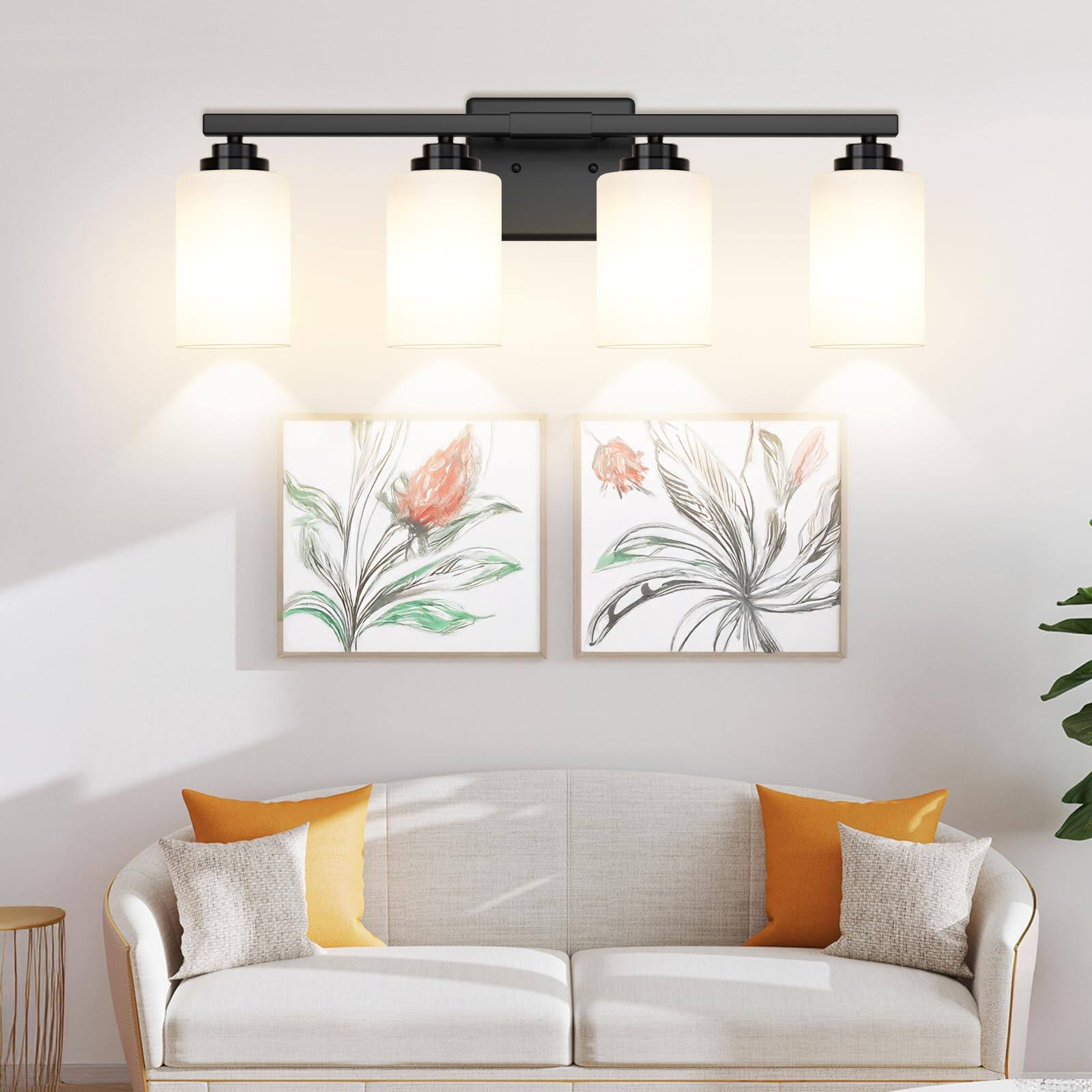 Alt View 5. Nordic Hygge - 4-Light Matte Black Modern Bathroom Vanity Light with Clear Glass Shades.