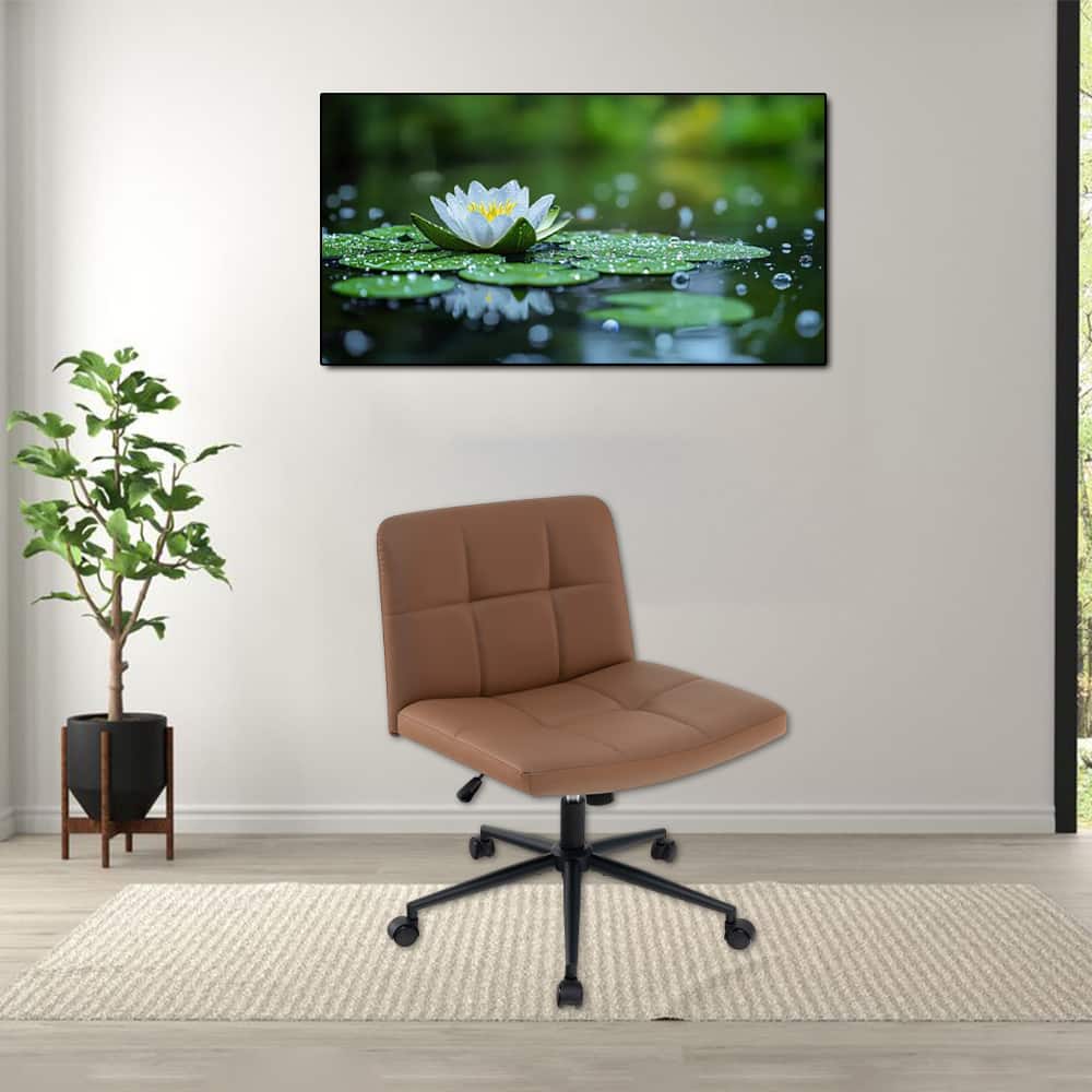 Hivvago - Adjustable Armless Office Chair with Rolling Base for Home - Brown