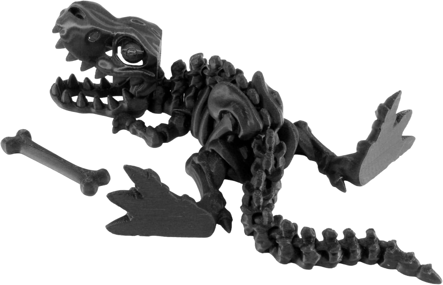 Alt View 2. JuzToys - 3D Printed Skeleton Tyrannosaurus Rex, Prehistoric Collectible Articulating Dinosaur Figurine for Desk Black by PowerTRC - Black.